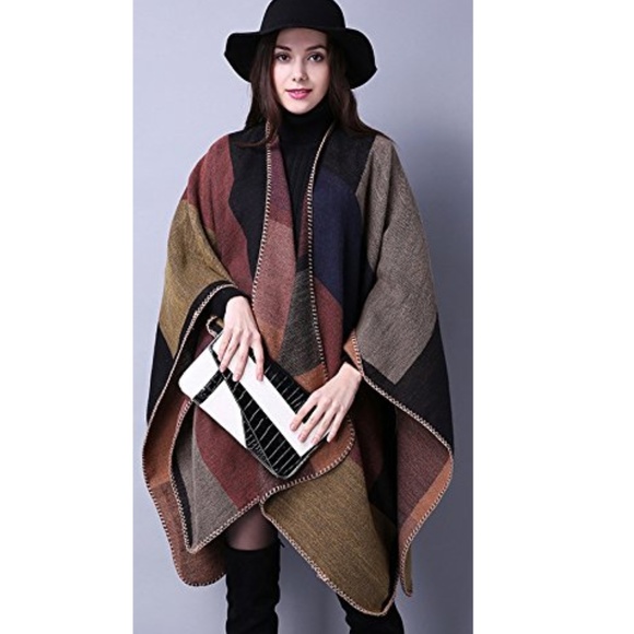 RESTOCK NWT Fall Colors Autumn Blanket Poncho Coat - Picture 5 of 8